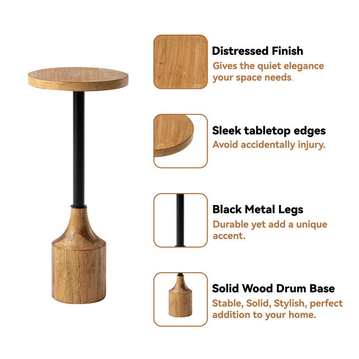 Millwood Pines Farmhouse Pedestal End Table, Rustic Wood Drink Table ...